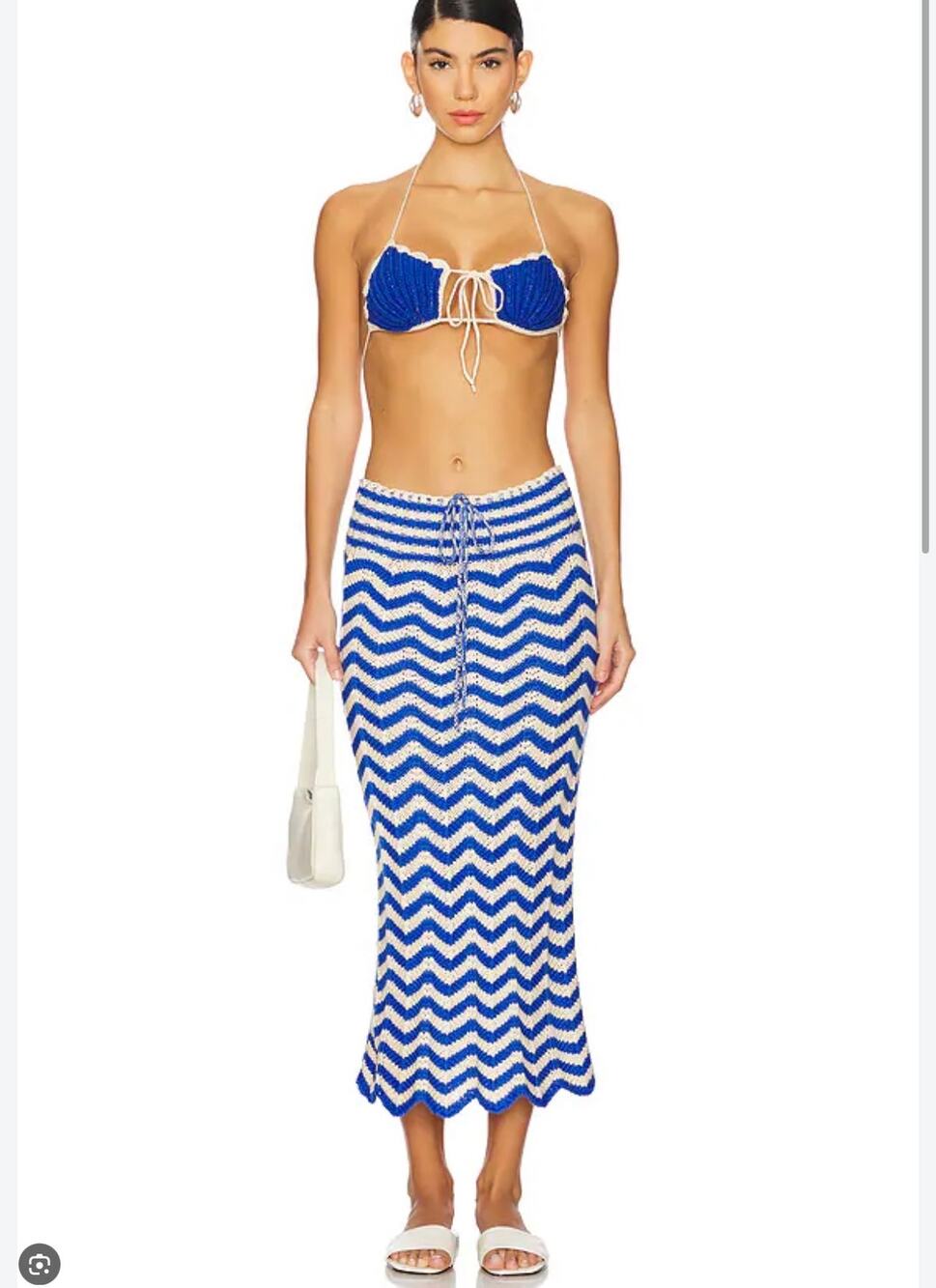 $247 NWT Agua Bendita x REVOLVE Mira Midi Skirt in Dashi Blue Multi.
NWT